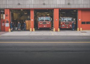 fire engines parked in fire house